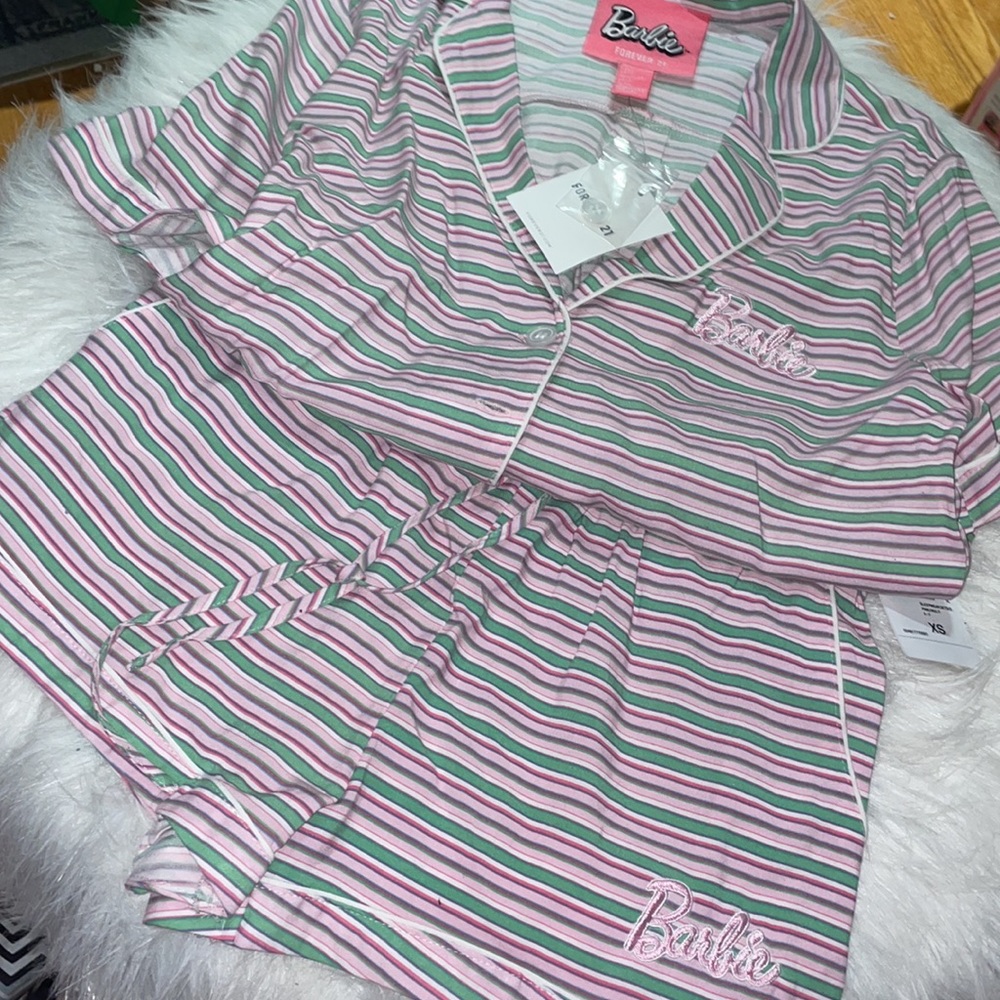 Barbie Pajama Set NEW XS Striped with Pockets 💓 - Picture 2 of 5